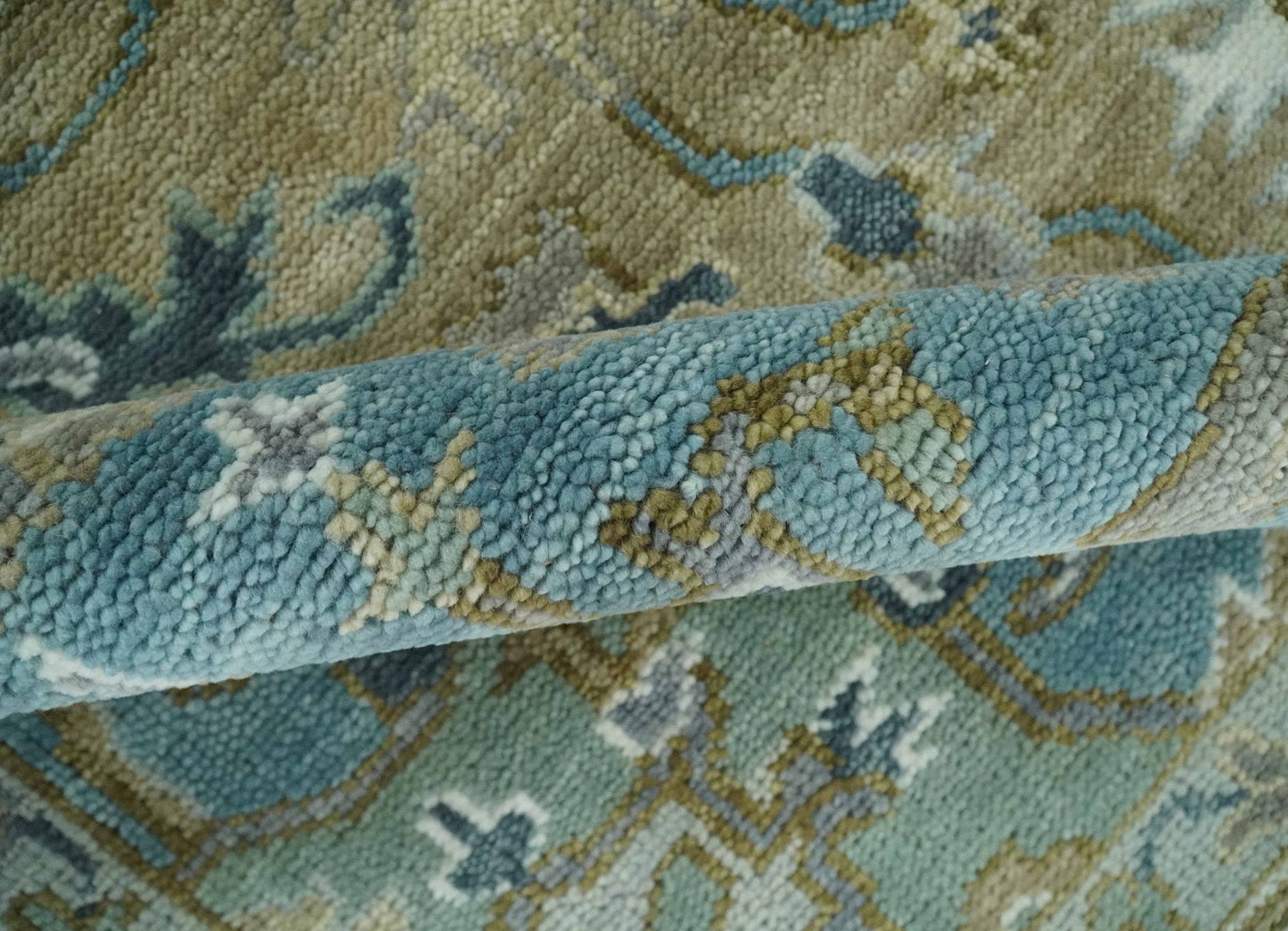 Antique Olive, Blue and Ivory Heriz Serapi Multi Size Wool Area Rug