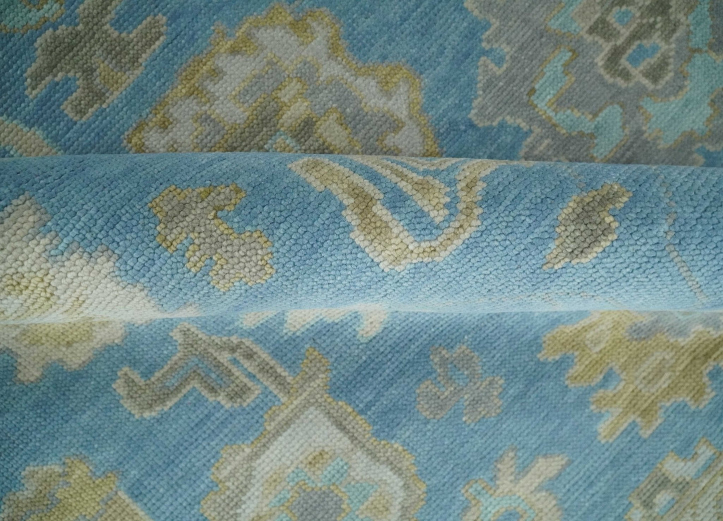 Blue, Silver and Brown Hand Knotted Traditional Oushak wool Rug
