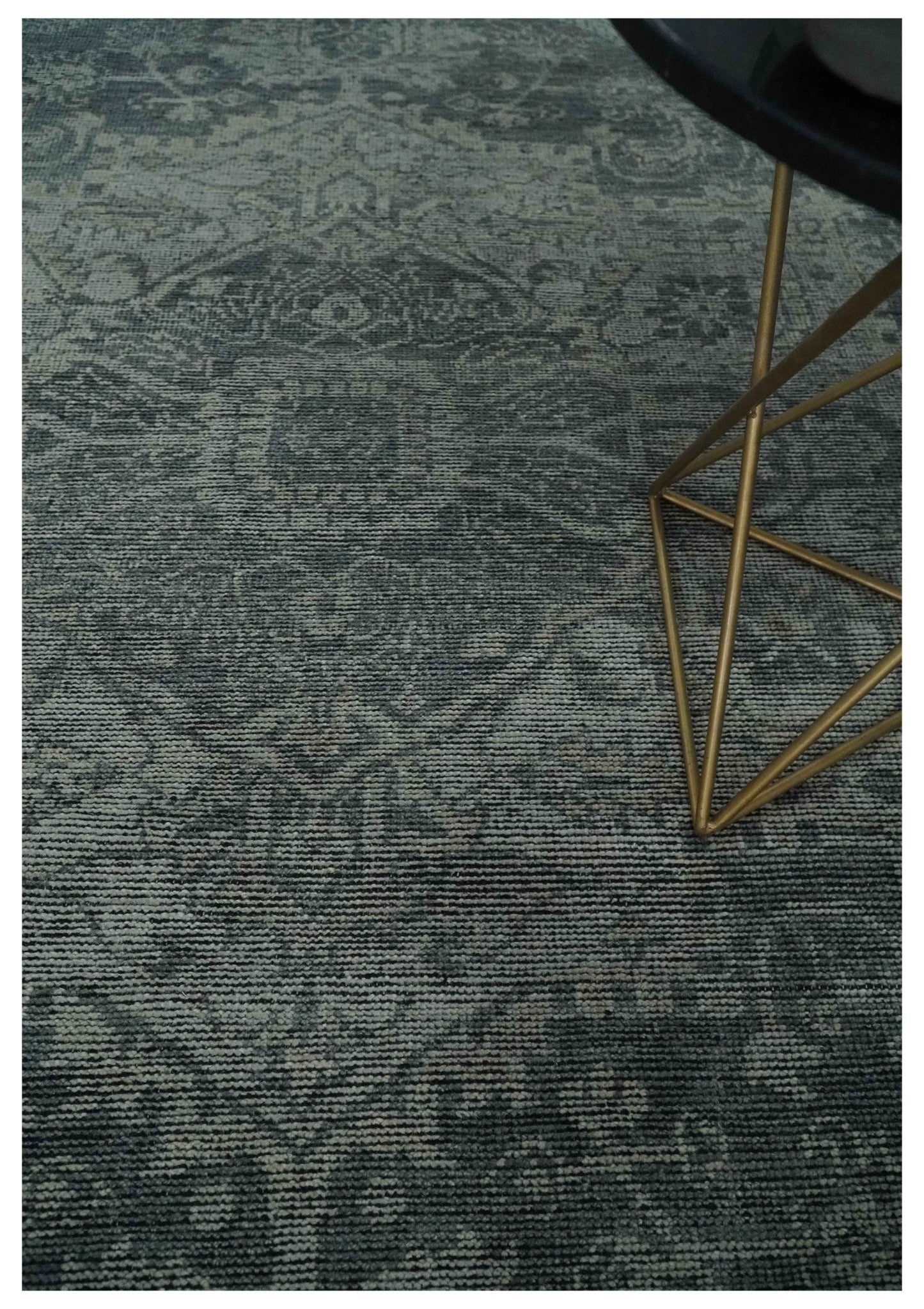 Antique Design Charcoal and Silver Traditional Medallion Custom Made wool Area Rug