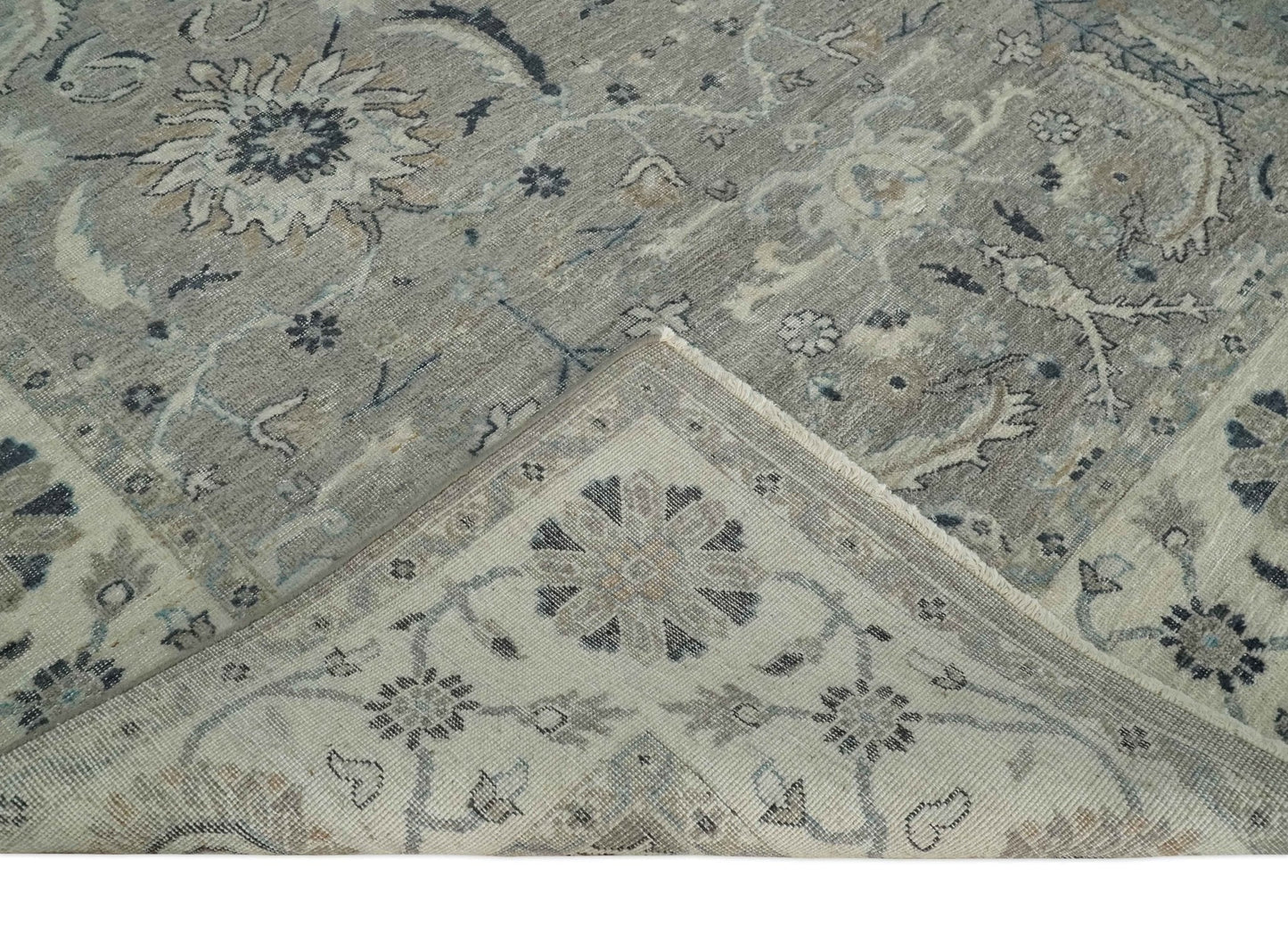 Custom Made Antique Distressed Brown and Beige Hand Knotted Traditional Oriental Oushak Wool Area Rug
