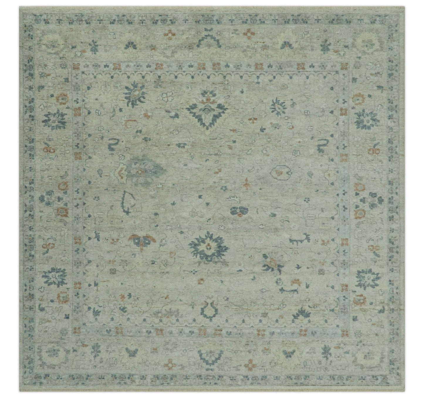 Antique Distressed look Beige and Charcoal Low Pile Multi Size Oushak wool Area Rug