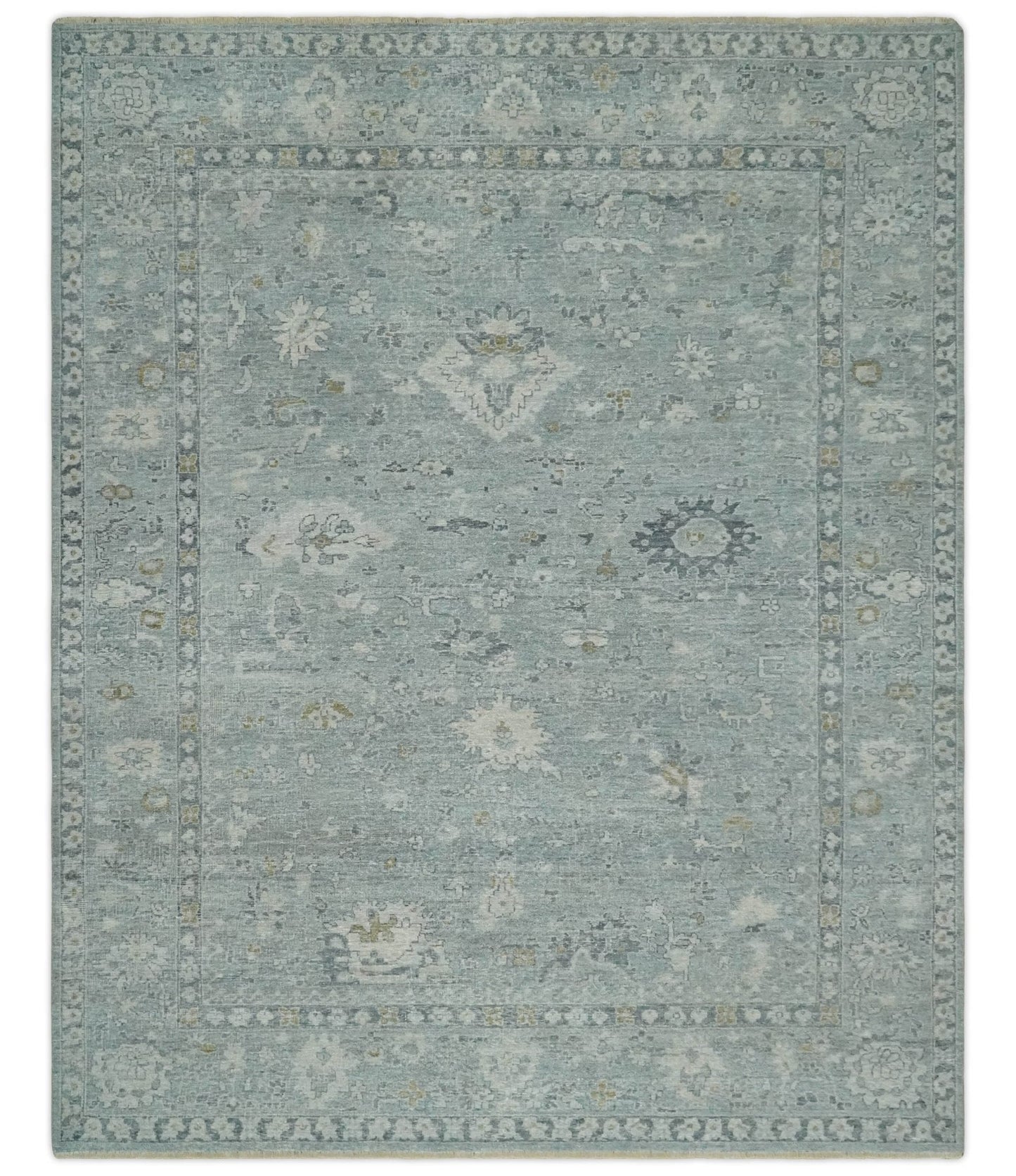 Antique Distressed Look Gray and Silver Low Pile Multi Size Oushak wool Area Rug