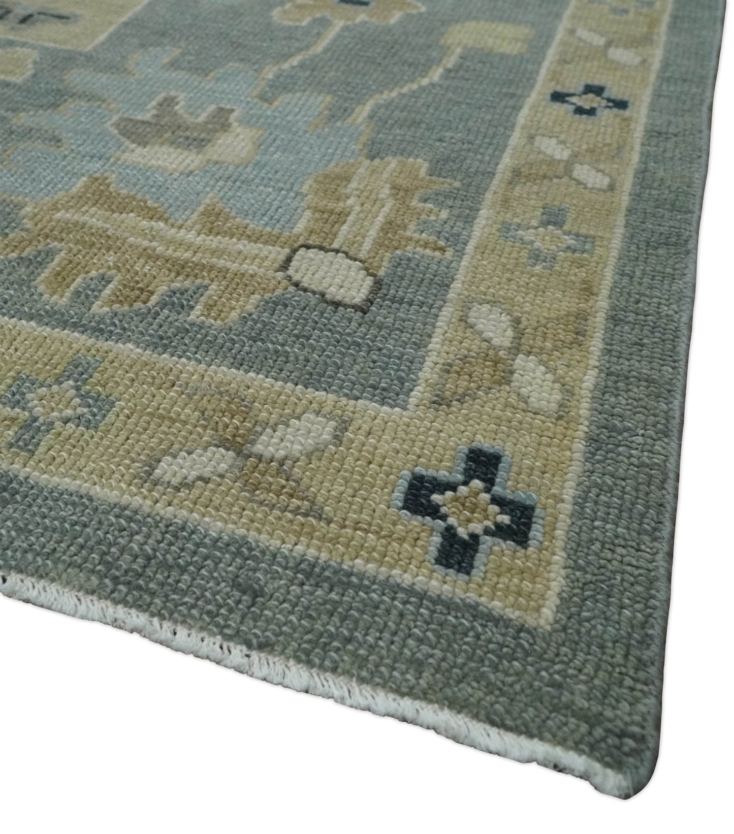 Antique Finish Multi Size Hand Knotted Oushak Silver and Beige Traditional Area Rug