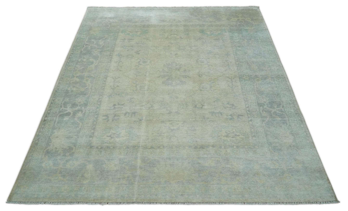 Antique Finish Silver, Gray and Charcoal Hand Knotted Oriental Oushak 8x10 wool Area Rug