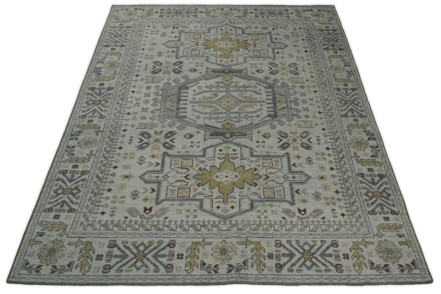 Distressed Traditional Turkish Hand Knotted Gray Custom Made wool Area Rug