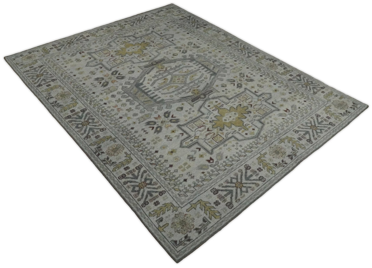 Distressed Traditional Turkish Hand Knotted Gray Custom Made wool Area Rug