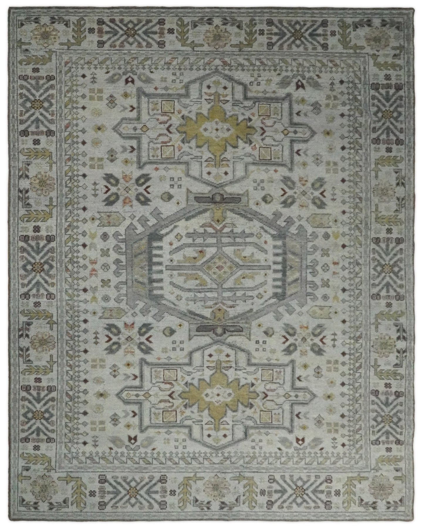 Distressed Traditional Turkish Hand Knotted Gray Custom Made wool Area Rug