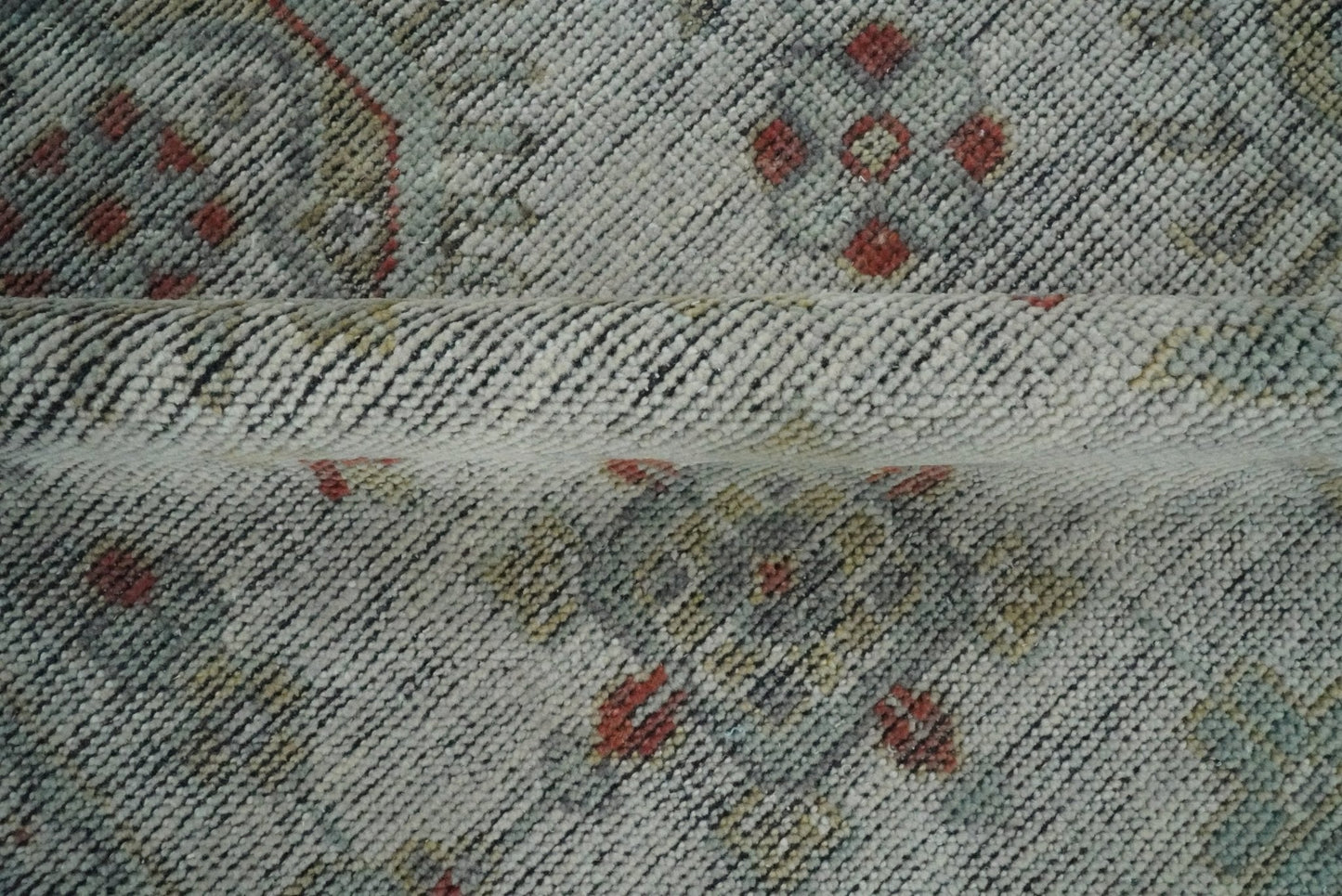 Distressed Hand Knotted Traditional  Silver and Rust Custom Made Wool Area Rug