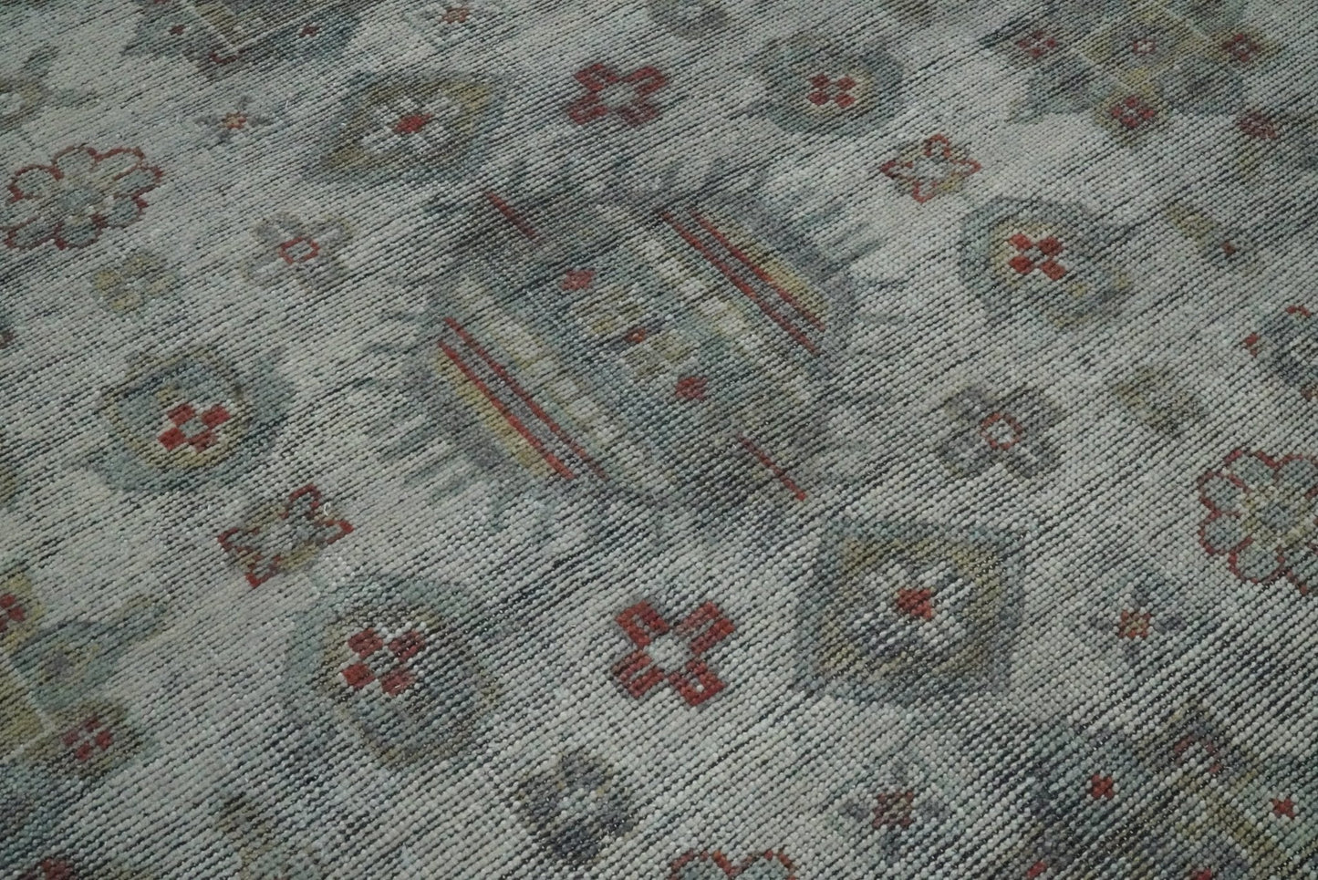Distressed Hand Knotted Traditional  Silver and Rust Custom Made Wool Area Rug