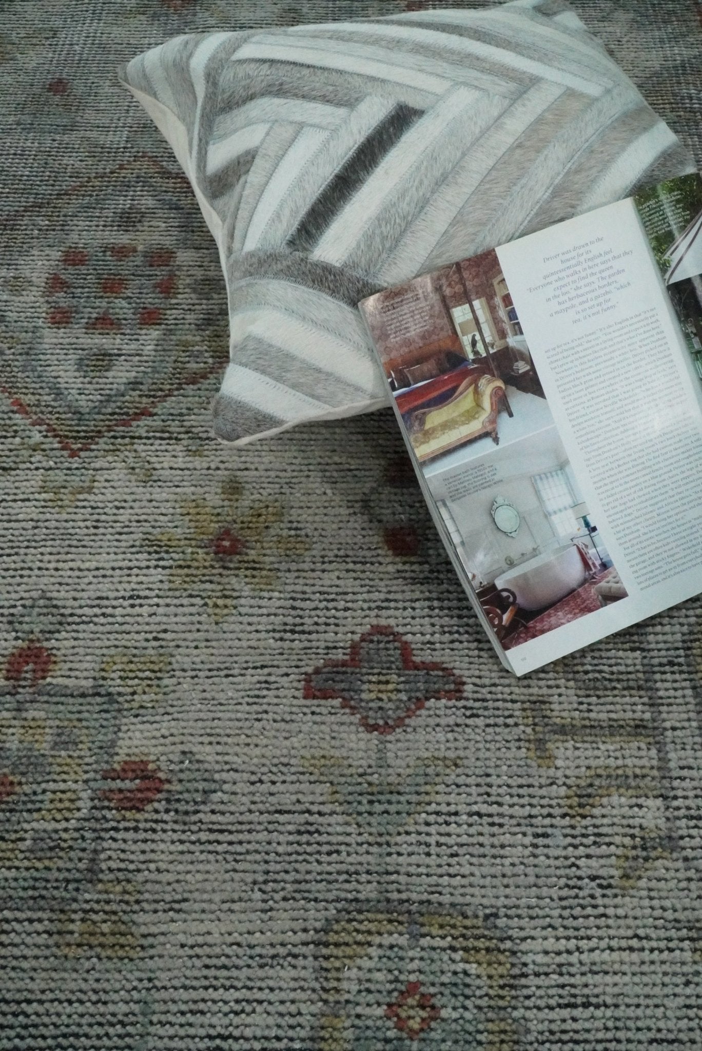 Distressed Hand Knotted Traditional  Silver and Rust Custom Made Wool Area Rug