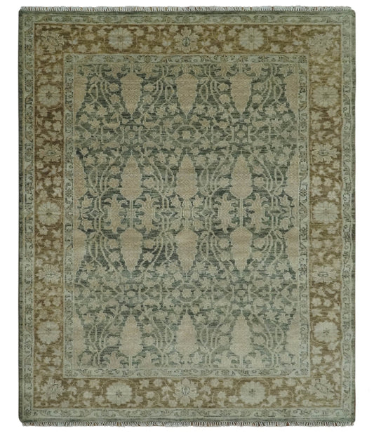 Antique look vintage style Green, Beige and Brown traditional Hand Knotted Multi Size wool rug