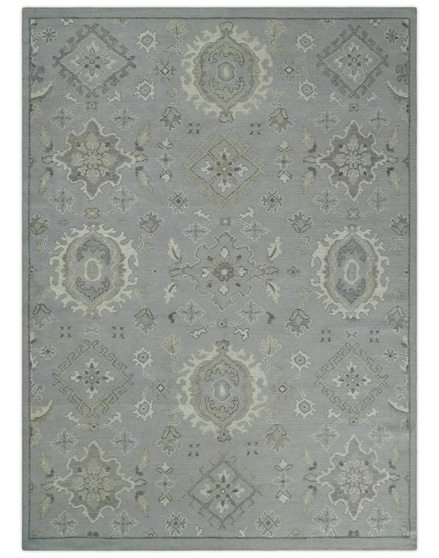 Antique Style Pastel Silver, Beige and Gray Low Pile Multi Size Oushak wool Area Rug