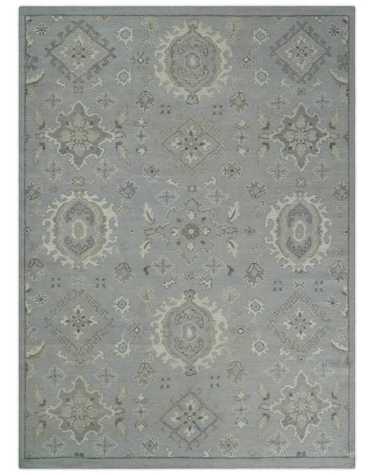 Antique Style Pastel Silver, Beige and Gray Low Pile Multi Size Oushak wool Area Rug