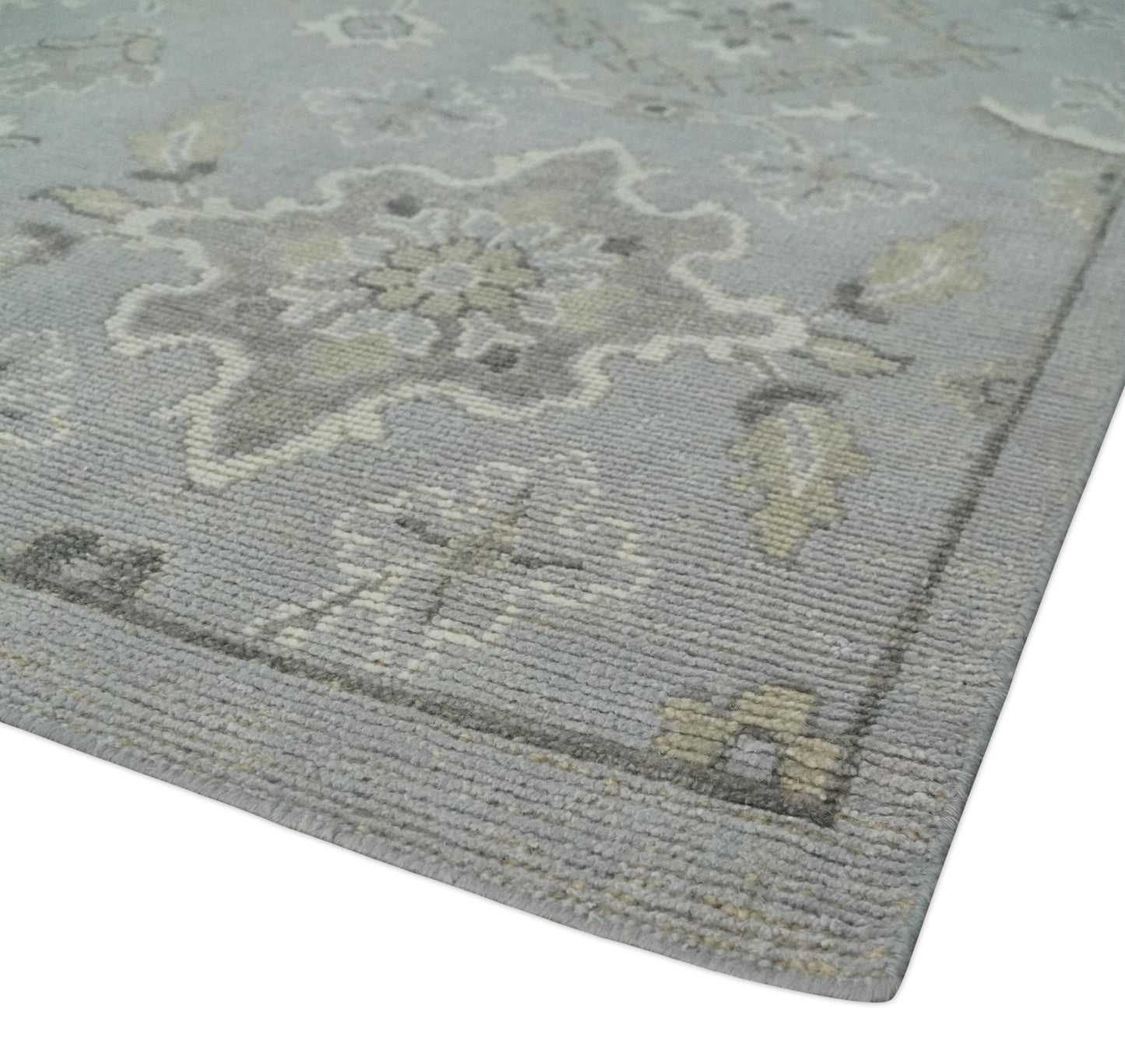 Antique Style Pastel Silver, Beige and Gray Low Pile Multi Size Oushak wool Area Rug