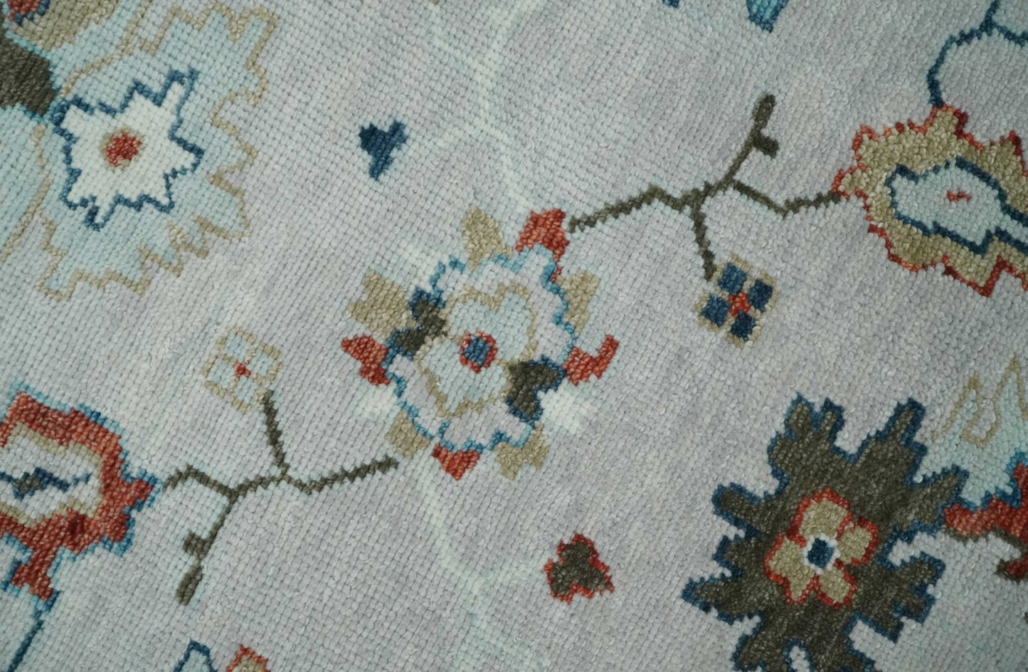 Ivory and Blue Vibrant Colorful Hand knotted Traditional Oushak Multi Size wool Area Rug