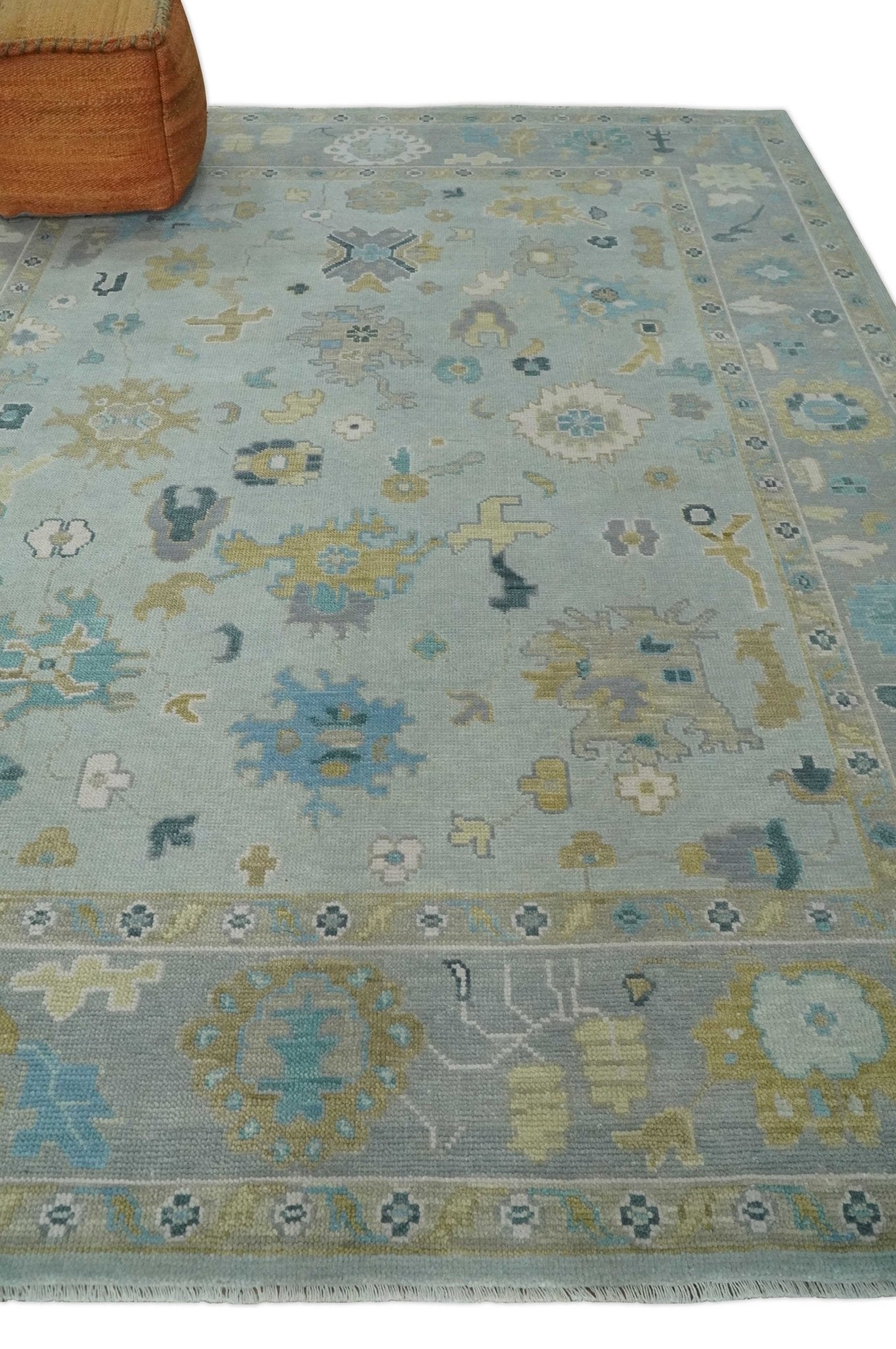 Antique Silver and Gold Vibrant Colorful Hand knotted Oushak wool Area Rug