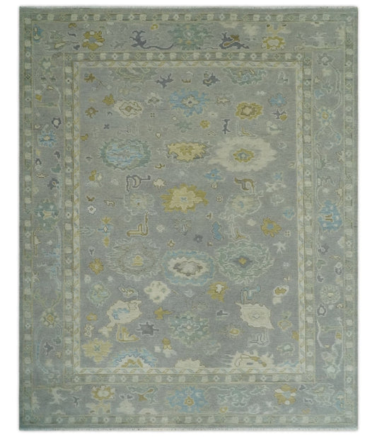 Antique Silver Hand Knotted Oushak Wool Area Rug