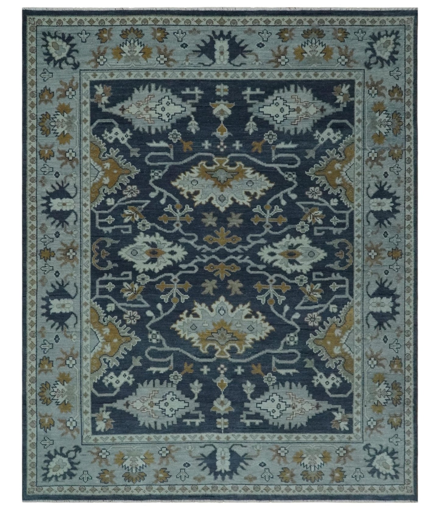 Antique style Blue and Silver Traditional Multi Size Hand Knotted Oushak Wool Rug
