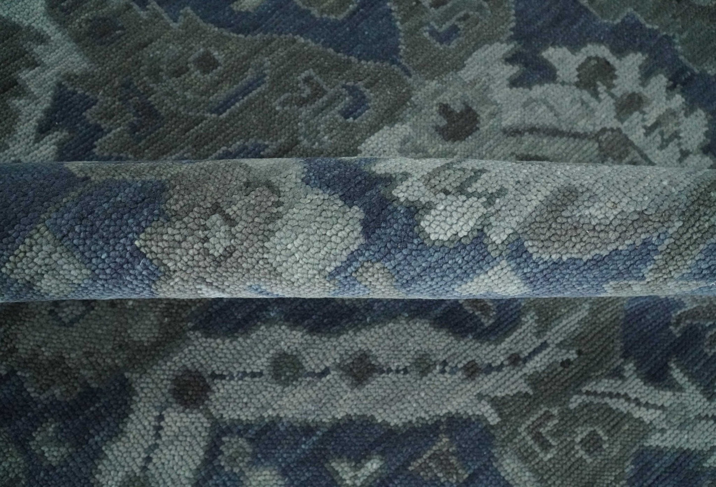 Antique style Blue, Charcoal and Silver Hand Knotted dragon Oushak Wool Area Rug