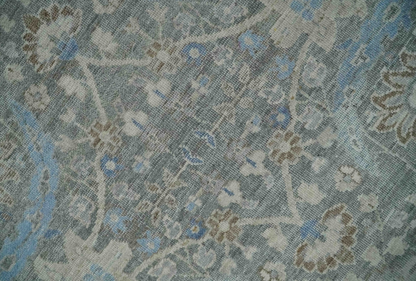 Antique Style Blue, Gray and Beige Hand knotted Classic Distressed Finished Custom Made wool Area Rug