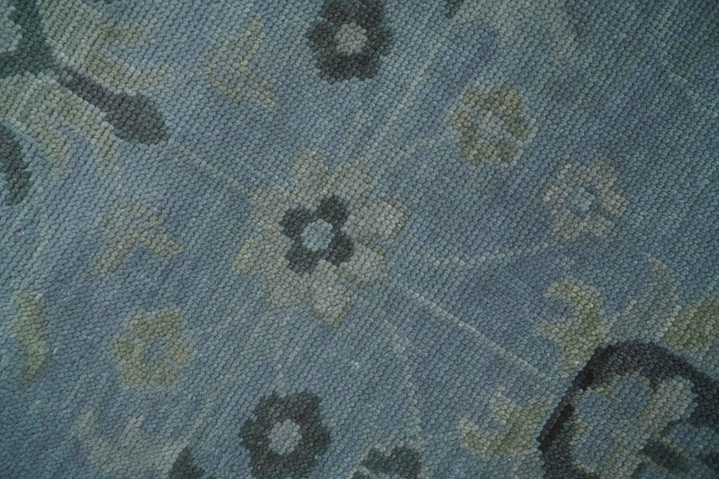 Antique style Blue, Silver and Charcoal Hand Knotted Oushak Wool Area Rug