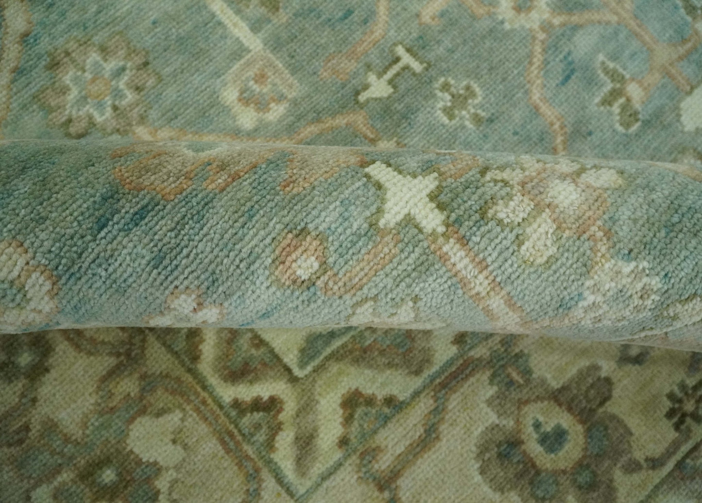 Antique style Floral Gray, Beige and Green Hand knotted Oriental Oushak Multi Size Wool Area Rug