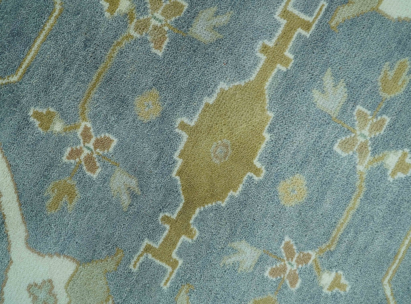Antique Style Grayish Blue and Ivory Hand Knotted Custom Made Wool Rug