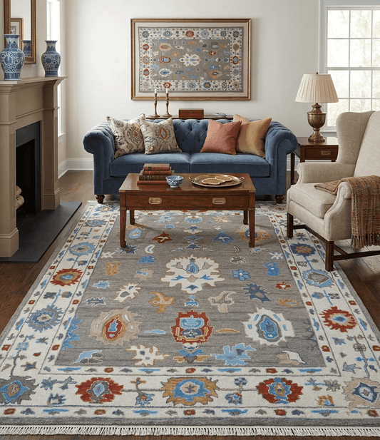 Artic Gray And Ivory Traditional Style Hand Tufted Wool Rug