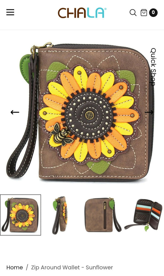 Anytime Crystals Chala Handbags Zip Around Wallet - Sunflower