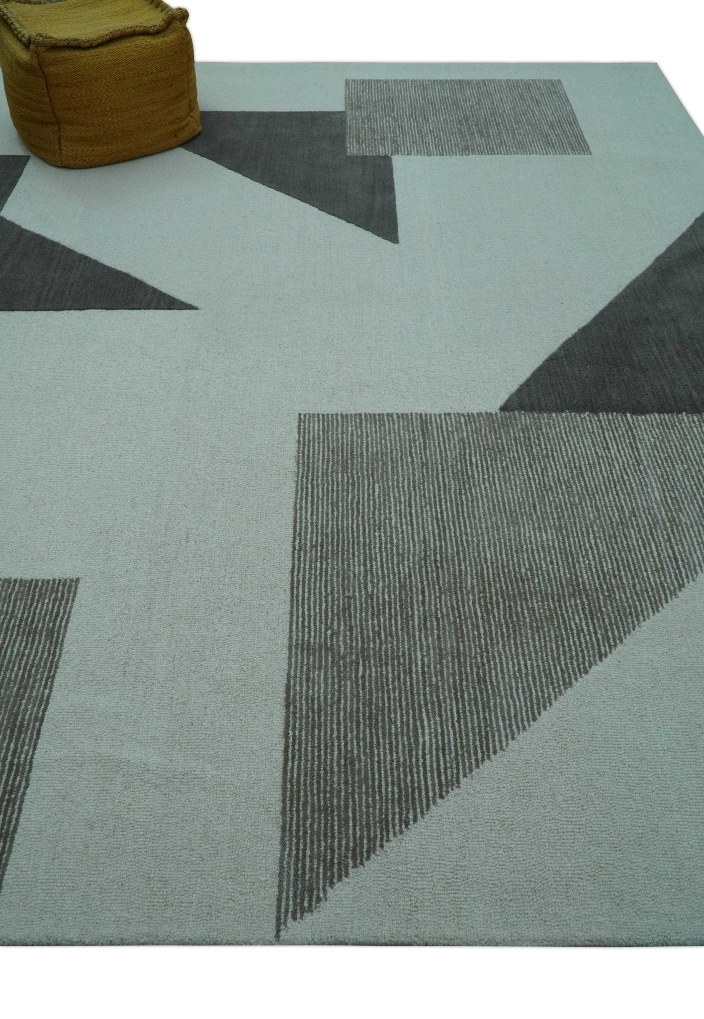 Azure Custom Made Geometrical Charcoal And Gray Hand Tufted Wool  Rug
