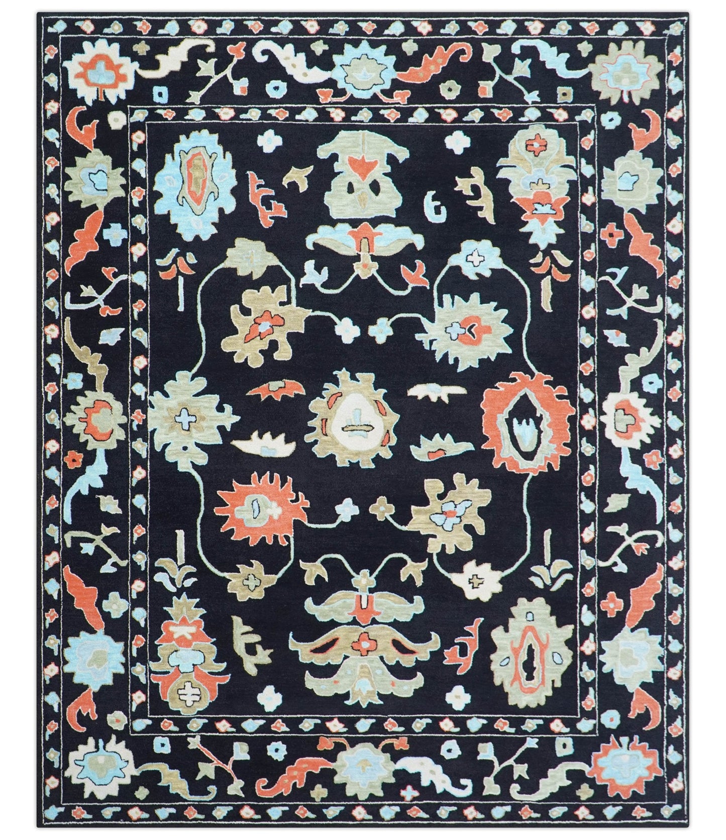 Azure Custom Made Traditional Oushak Black Hand Tufted Wool Rug