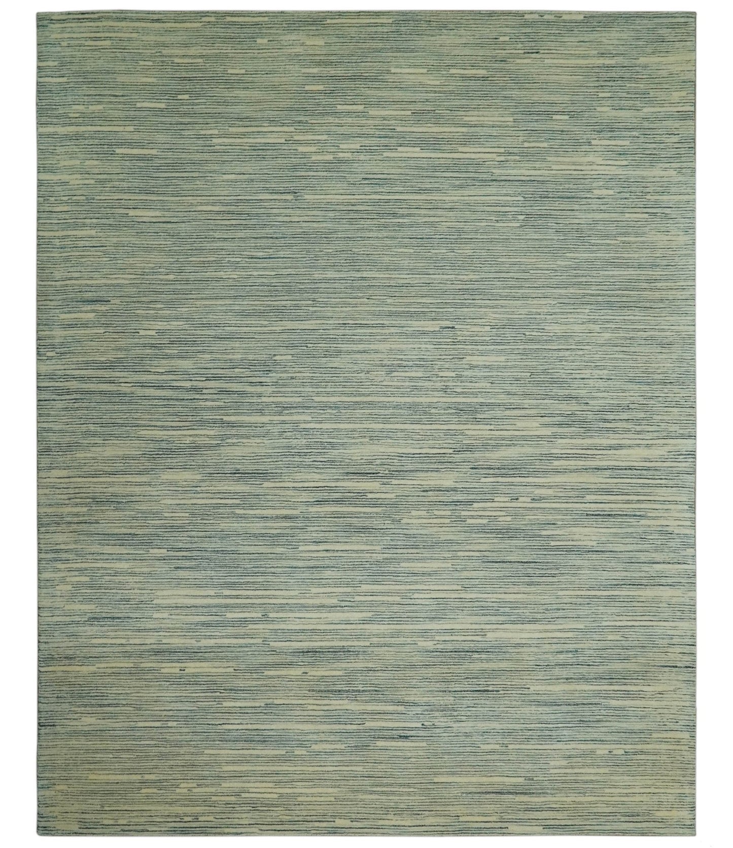 Beige and Teal Modern stripes Design Hand Tufted Multi Size wool area rug