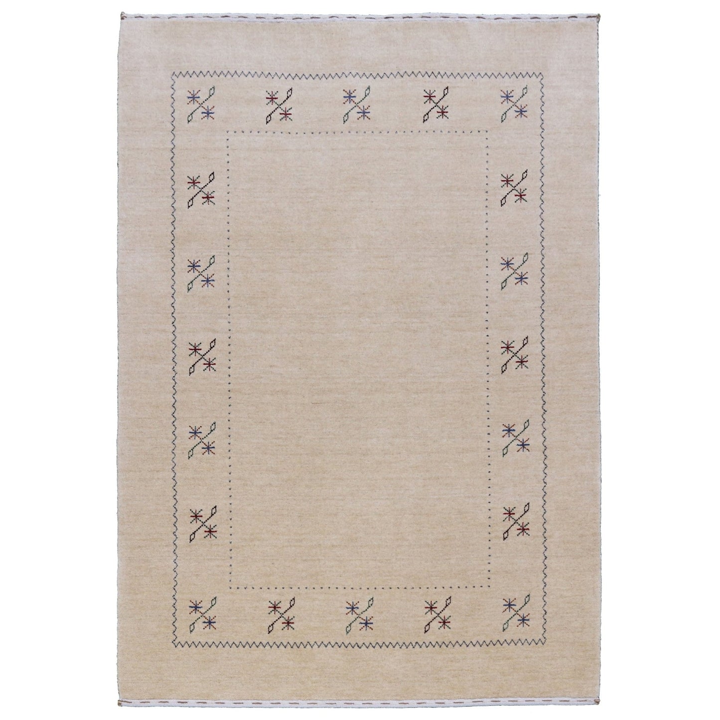 Beige Border Design Hand Loomed Wool Area Rug
