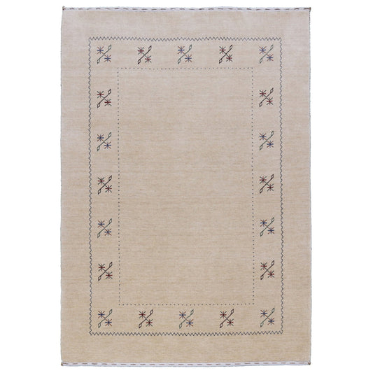 Beige Border Design Hand Loomed Wool Area Rug
