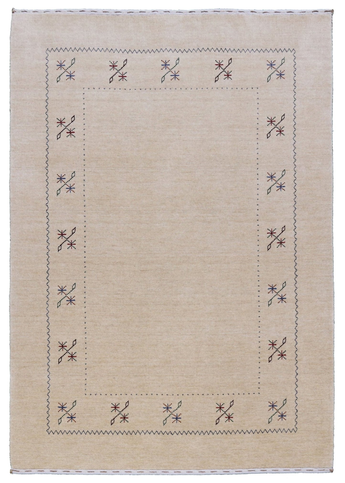 Beige Border Design Hand Loomed Wool Area Rug