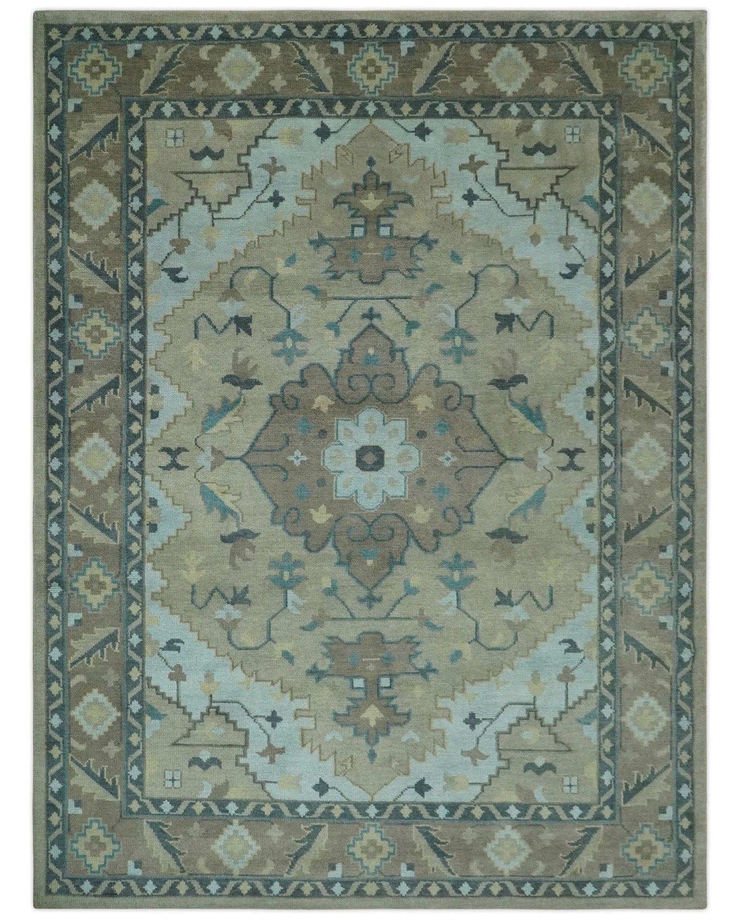 Beige, Brown and Silver Hand Knotted Traditional Multi size wool Area Rug