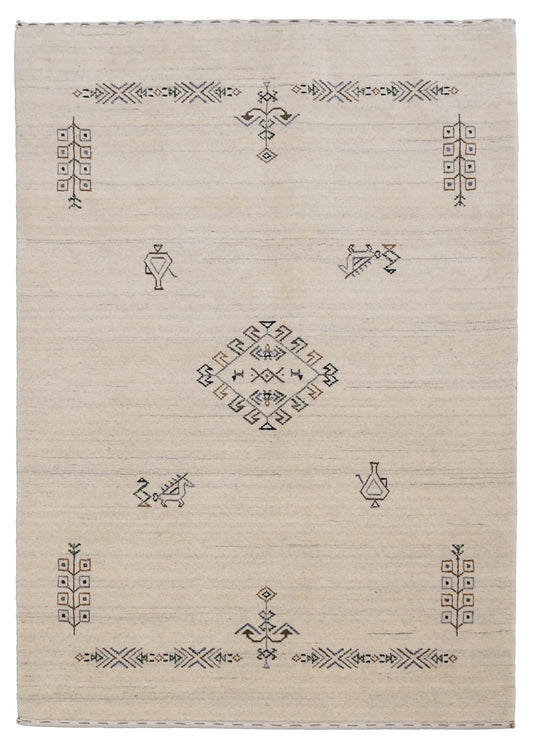 Beige Center Medallion Design Hand Loomed Wool Area Rug