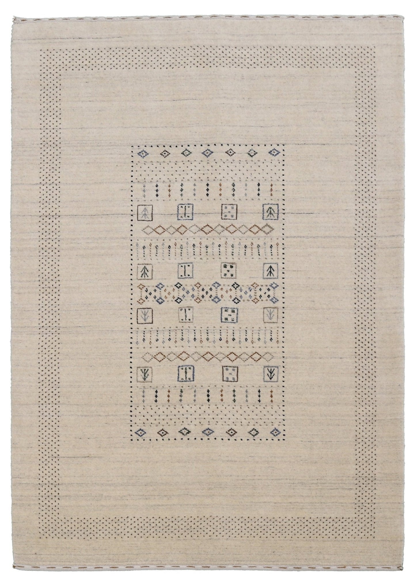 Beige Center Pattern Design Hand Loomed Wool Area Rug