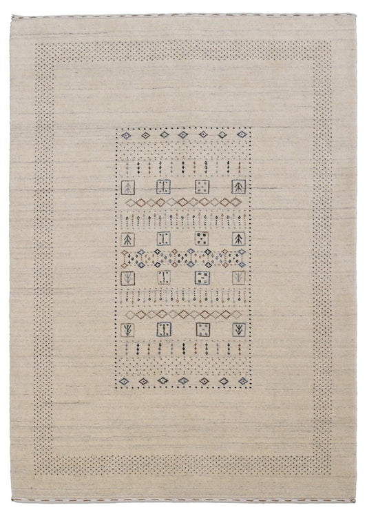 Beige Center Pattern Design Hand Loomed Wool Area Rug