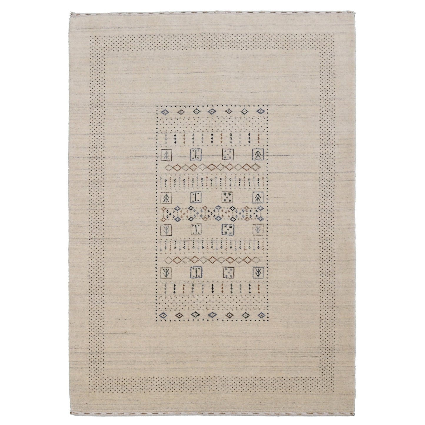 Beige Center Pattern Design Hand Loomed Wool Area Rug