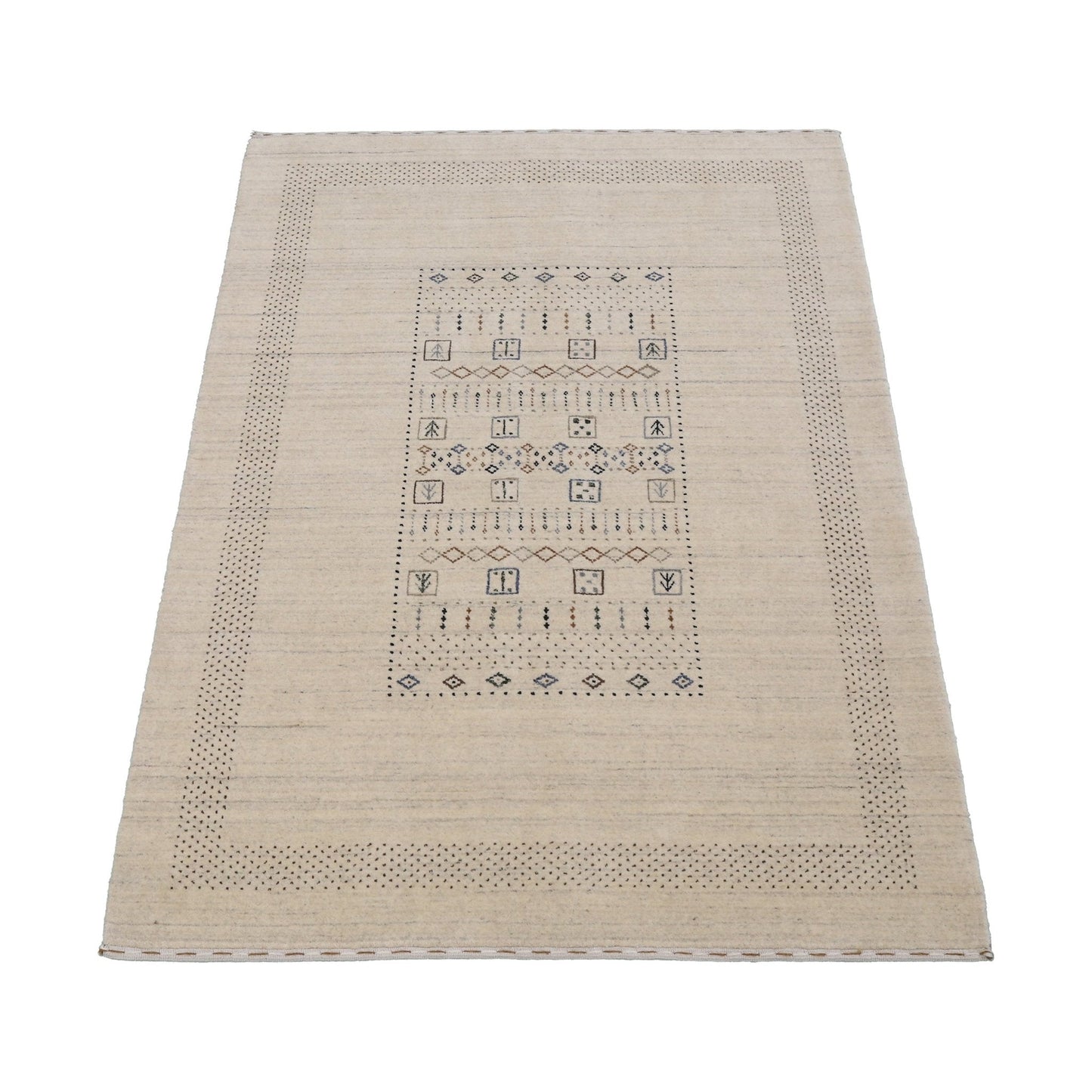 Beige Center Pattern Design Hand Loomed Wool Area Rug