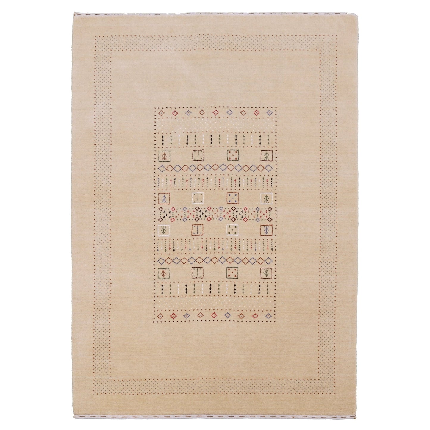 Beige Center Pattern Hand Loomed Wool Area Rug