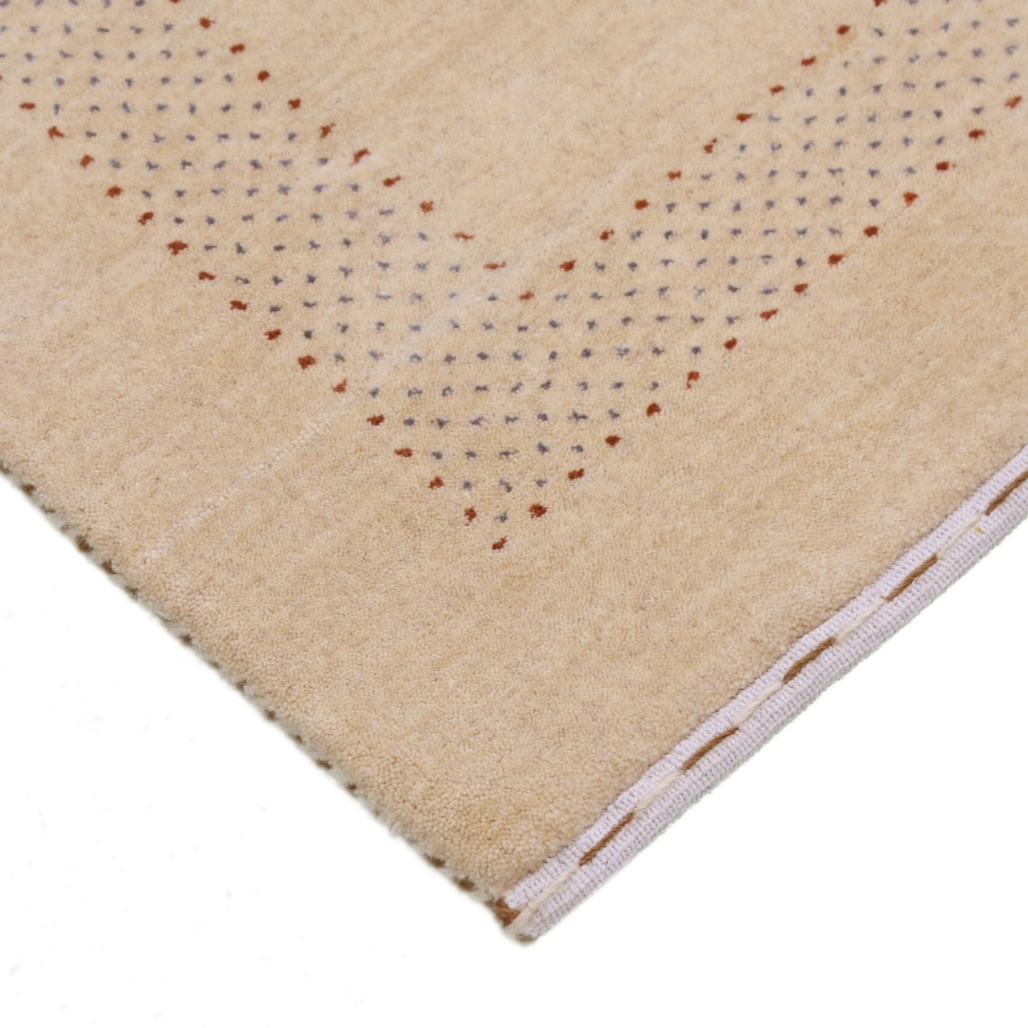 Beige Center Pattern Hand Loomed Wool Area Rug