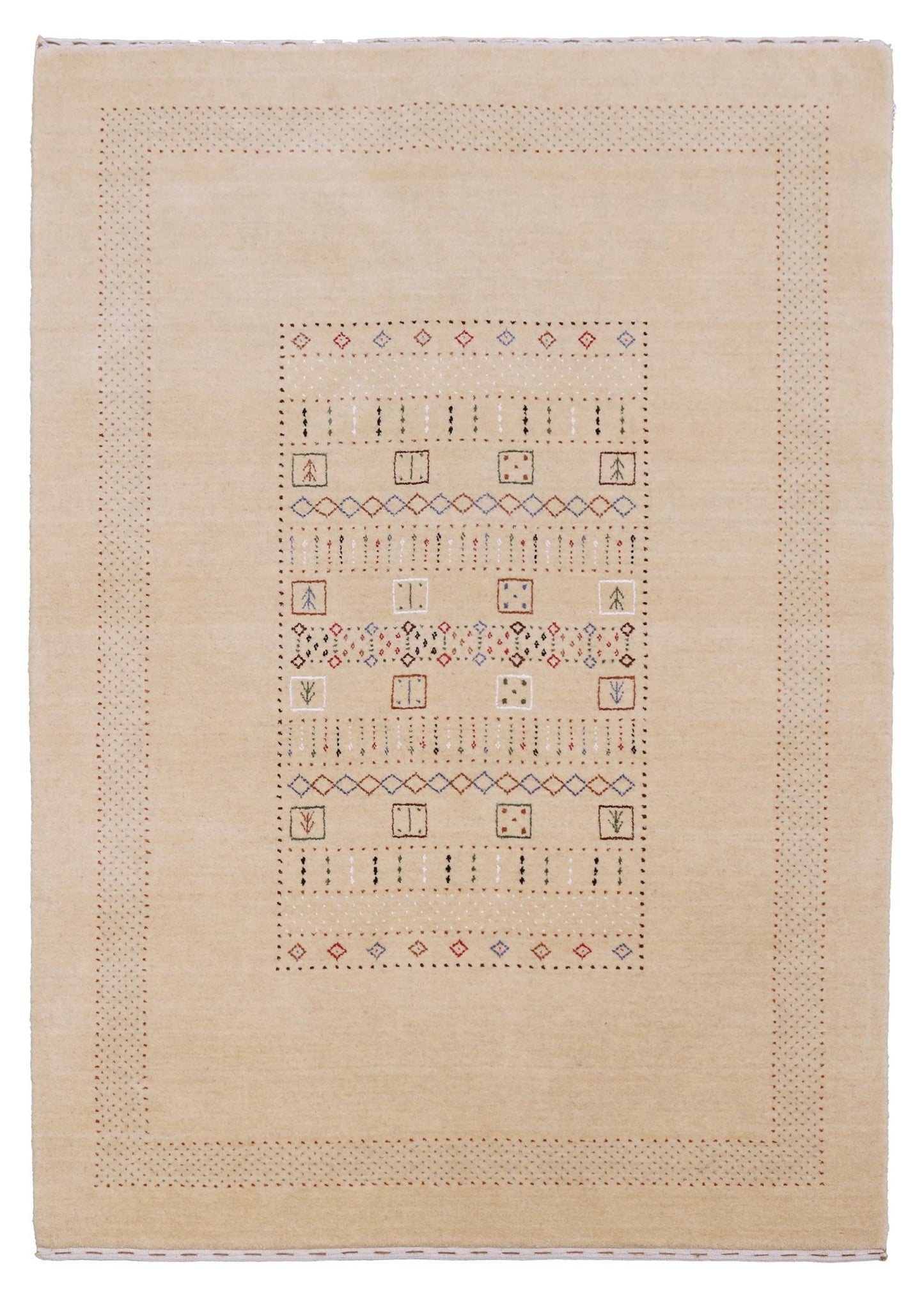 Beige Center Pattern Hand Loomed Wool Area Rug
