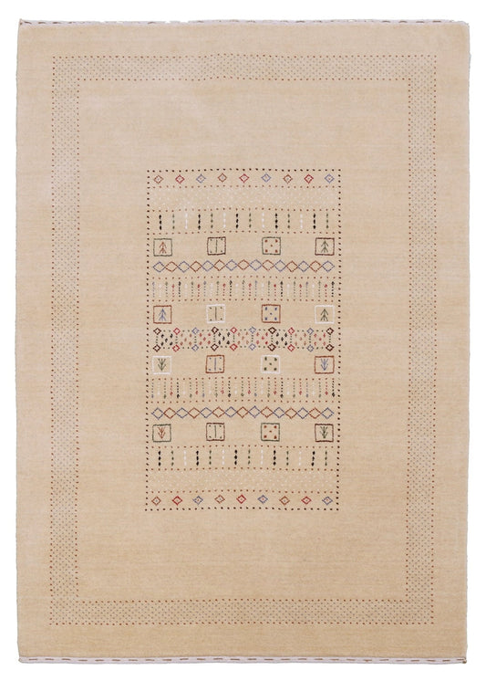 Beige Center Pattern Hand Loomed Wool Area Rug