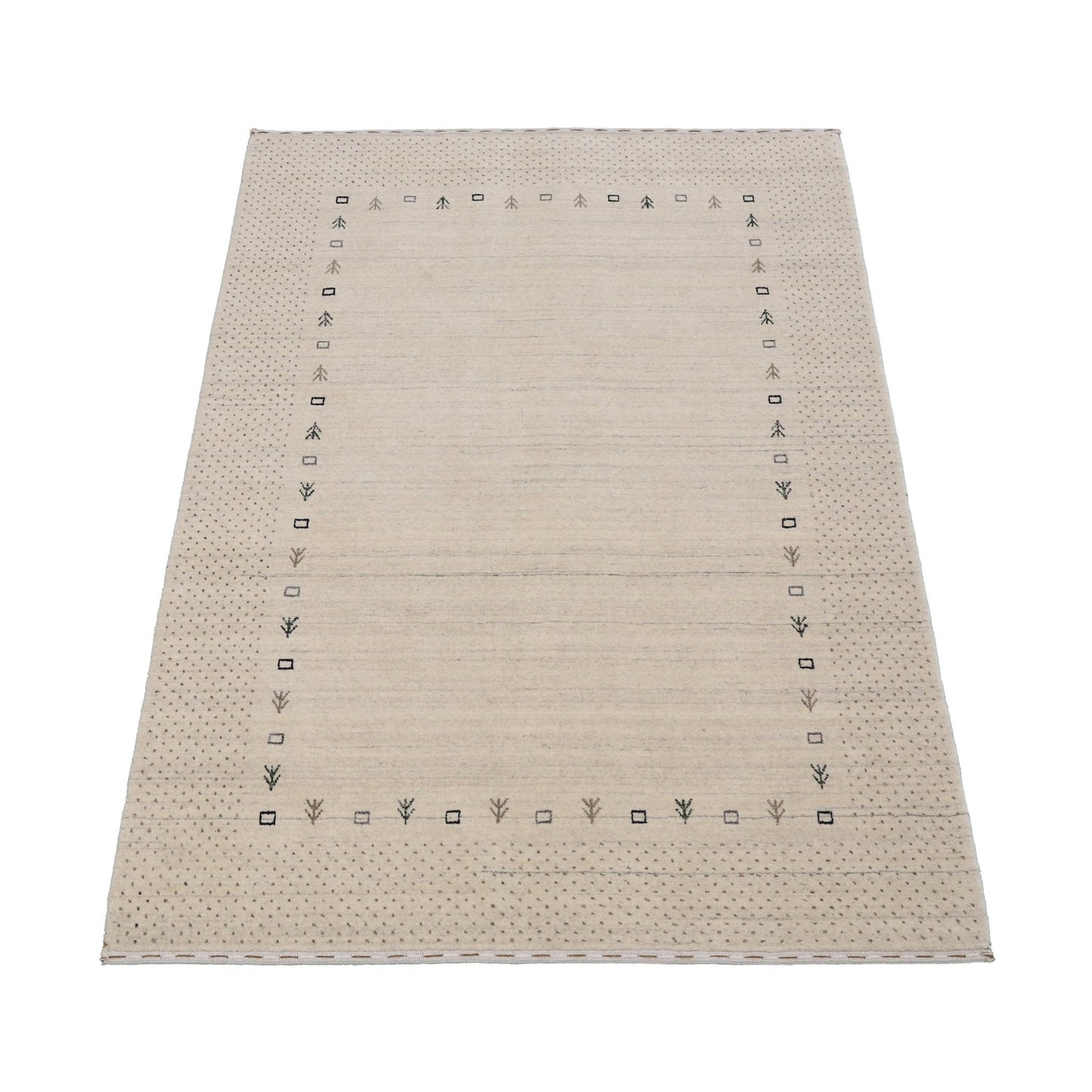 Beige Contemporary Gabbeh Border Design Hand Loomed Wool Rug