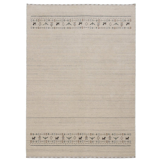 Beige Contemporary Pattern Hand Loomed Wool Area Rug