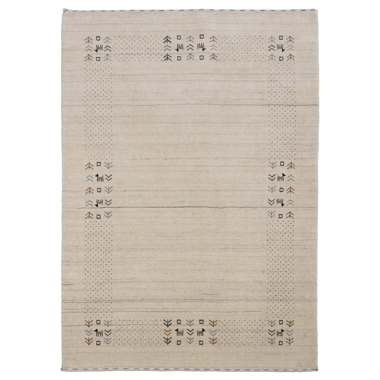 Beige Contemporary Solid Border Design Hand Loomed Wool Area Rug