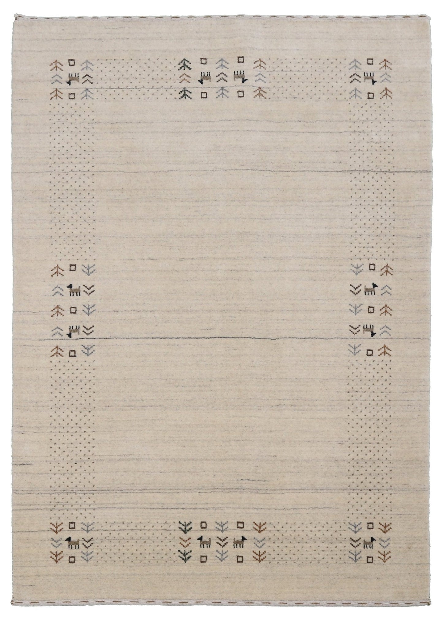 Beige Contemporary Solid Border Design Hand Loomed Wool Area Rug