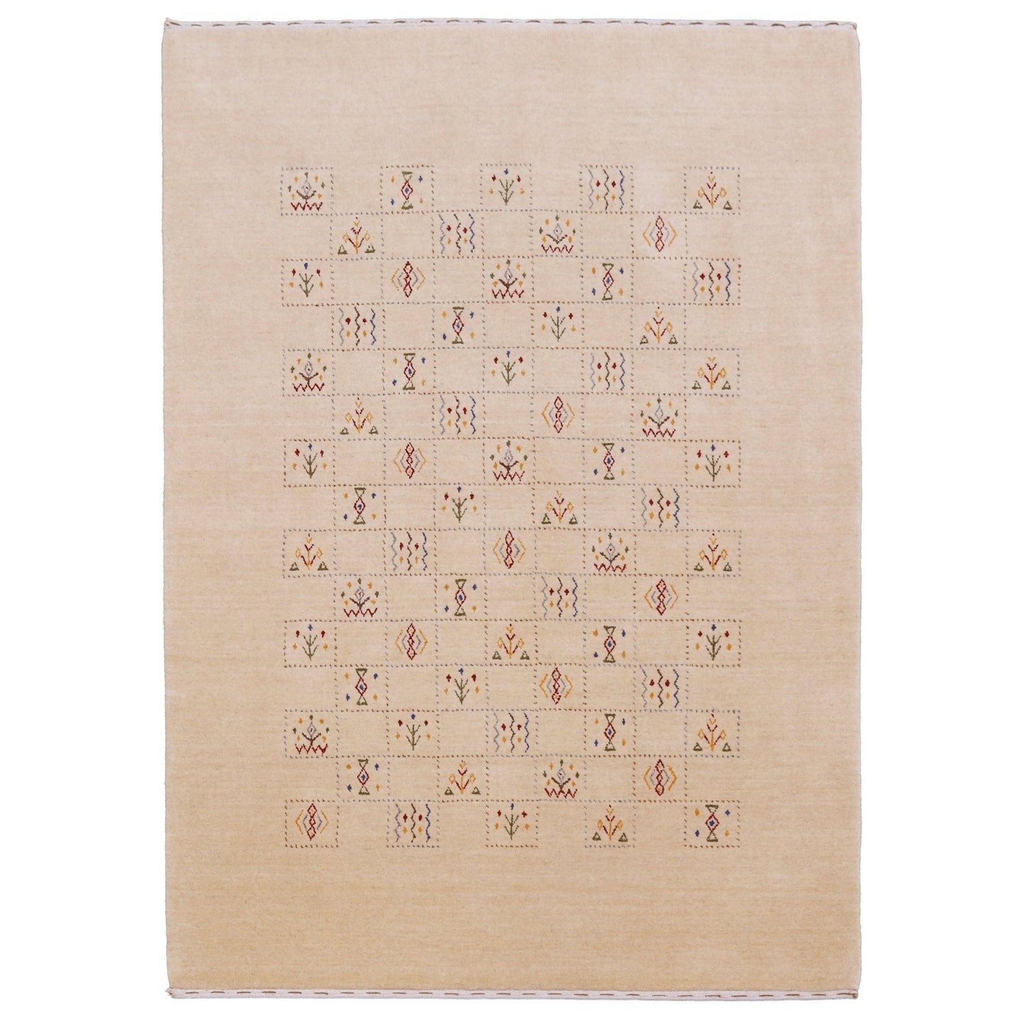 Beige Contemporary Tribal Design Hand Loomed Wool Rug